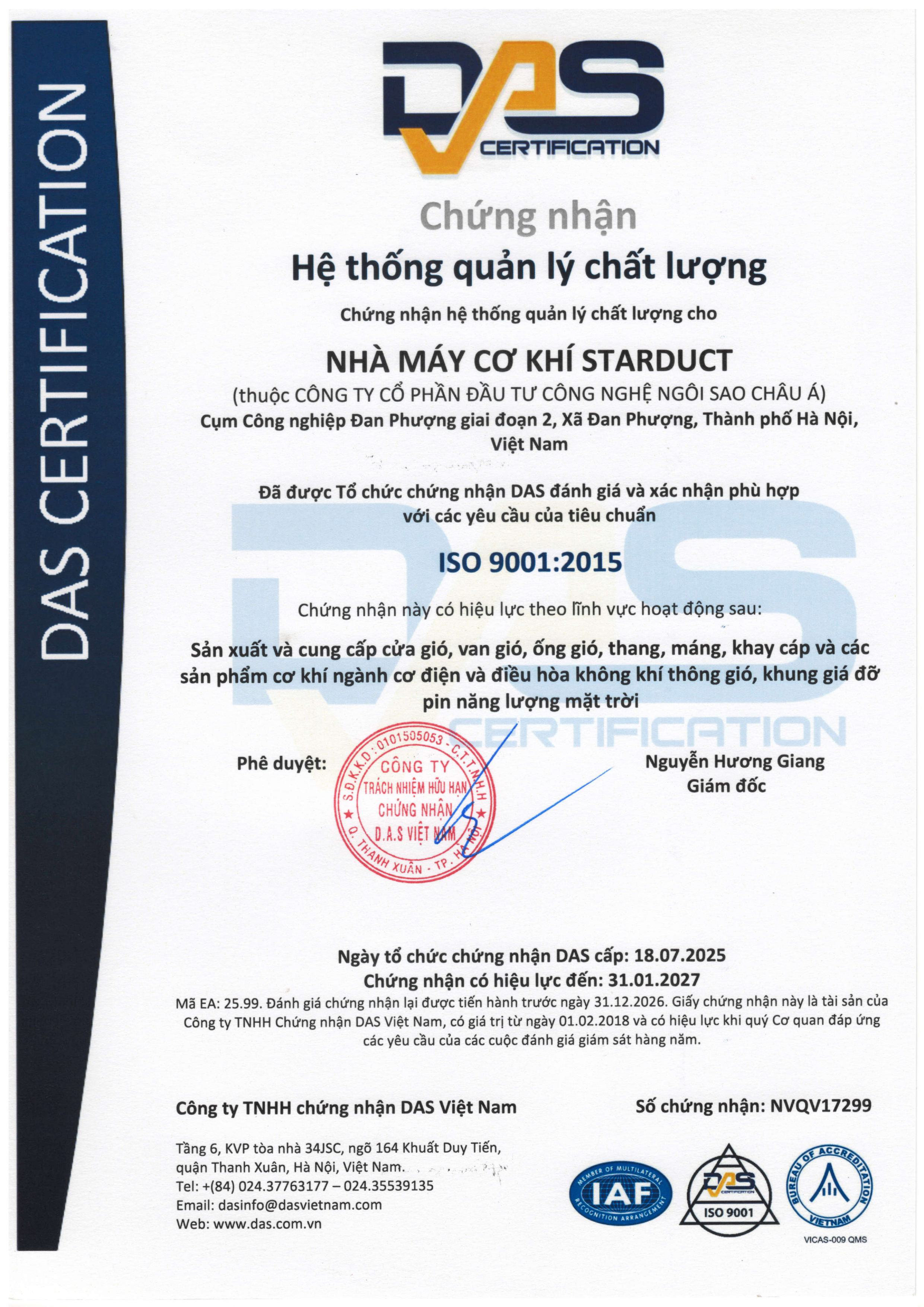 Chứng nhận ISO 9001-2015(Tiếng Việt)